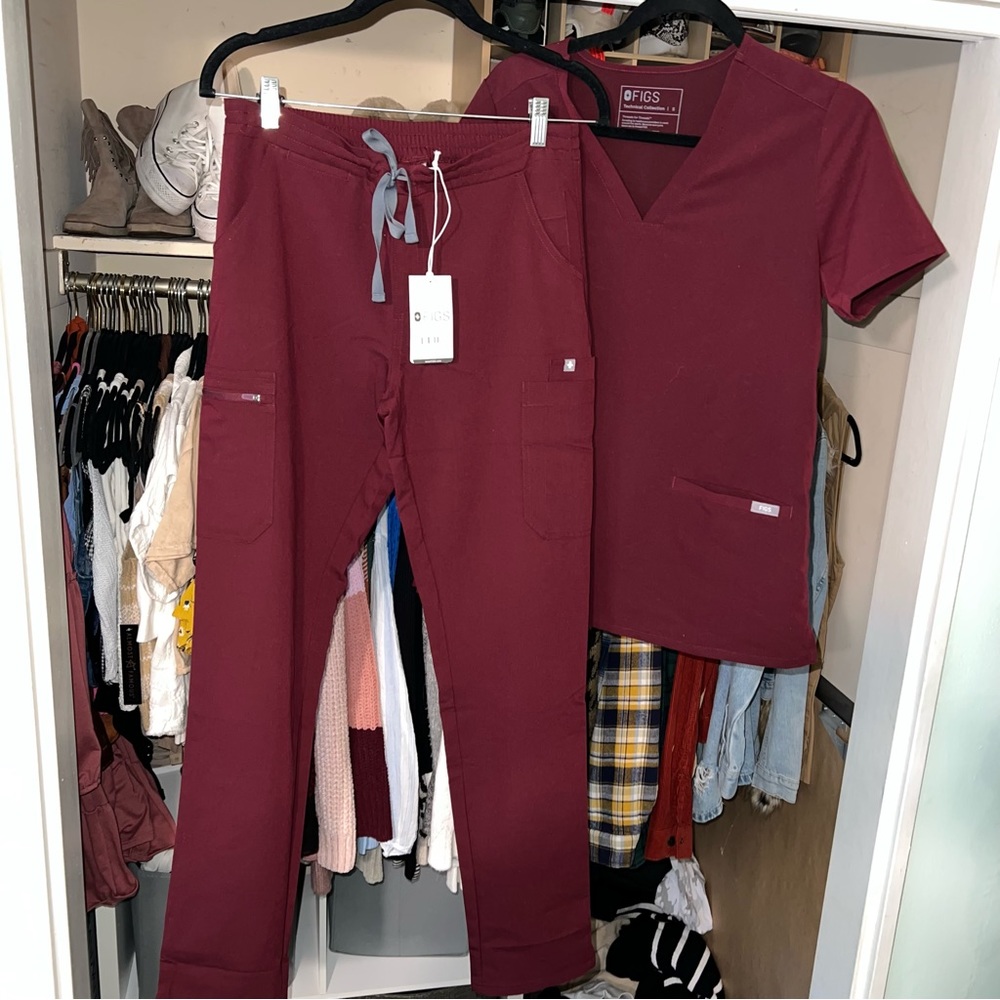 FIGS High Waisted Skinny Leg Burgundy Maroon Scrubs